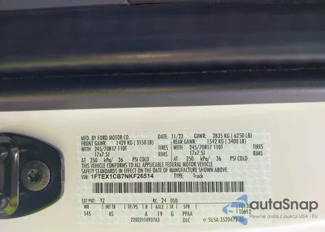 2022 Ford F150 Super Cab z USA, uszkodzony, nr VIN 1FTEX1CB7NKF26514